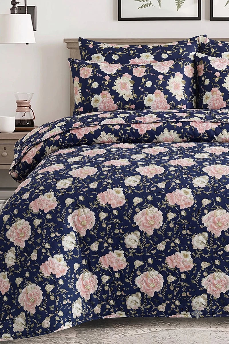 Premium Cotton Bedsheet Set King Size with Pillow Covers (Deep Midnight Navy)