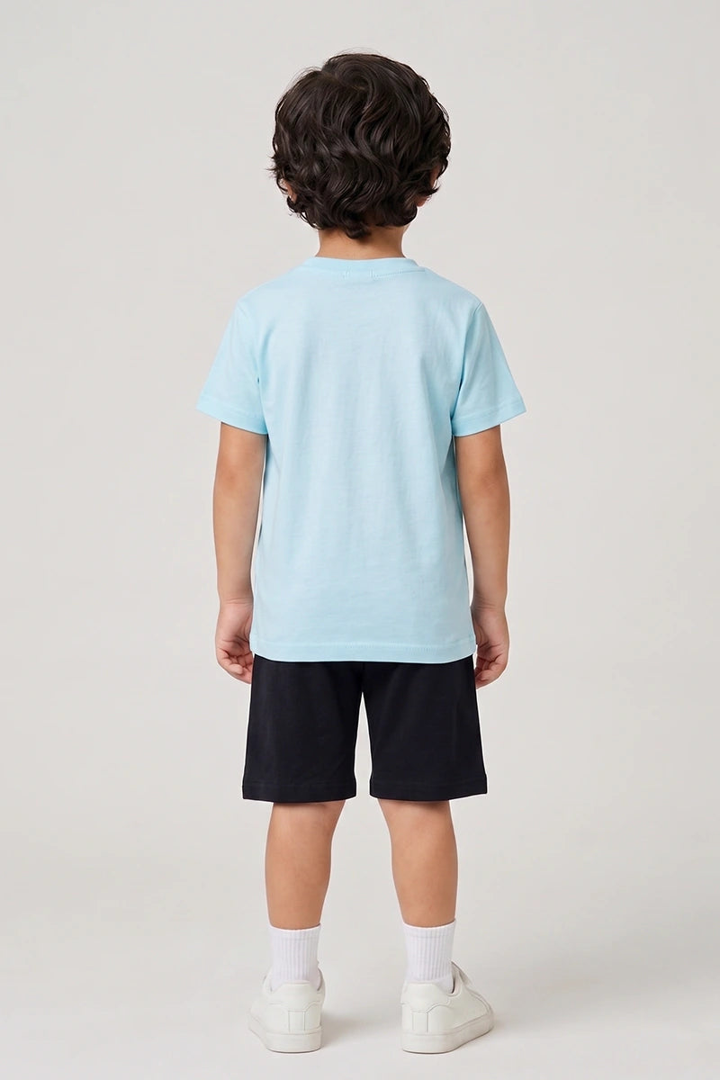 Boys T-Shirt & Shorts Set (Ice Blue & Jet Black)