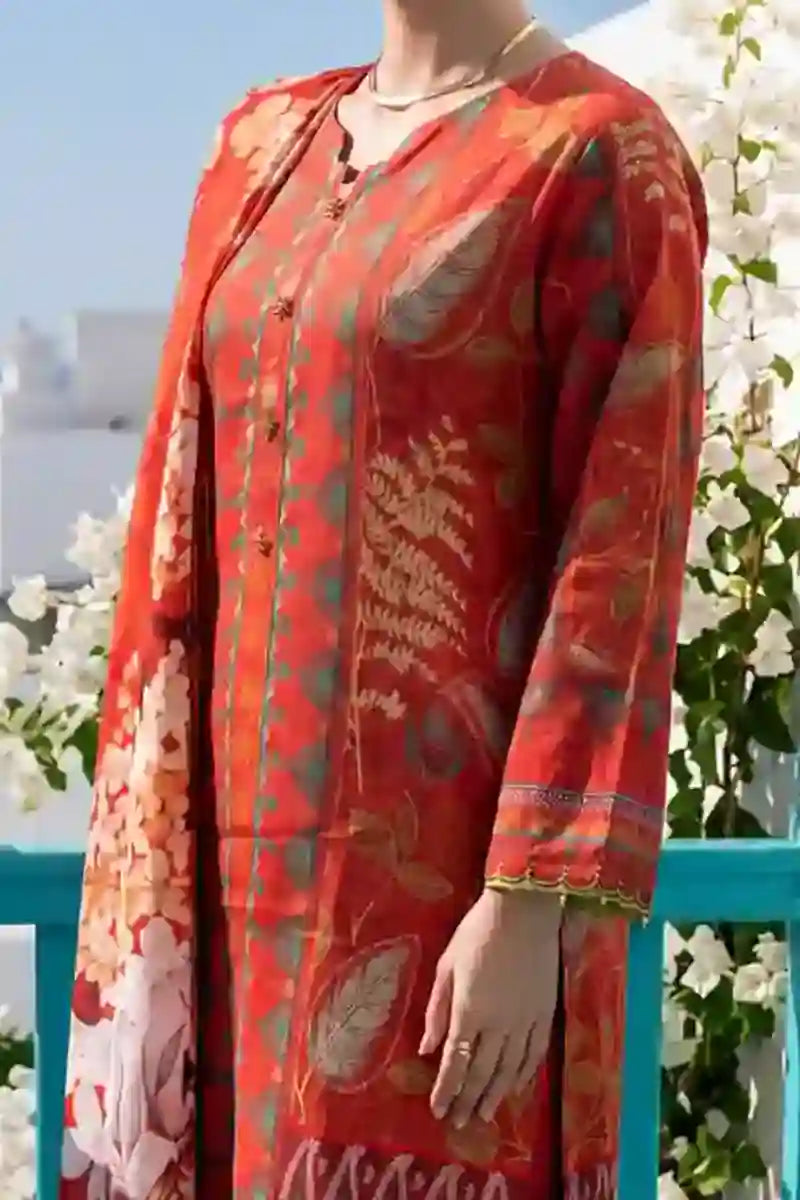Aabruh Vol-1 3PC Unstitched Printed Lawn Suit (Terracotta Floral)