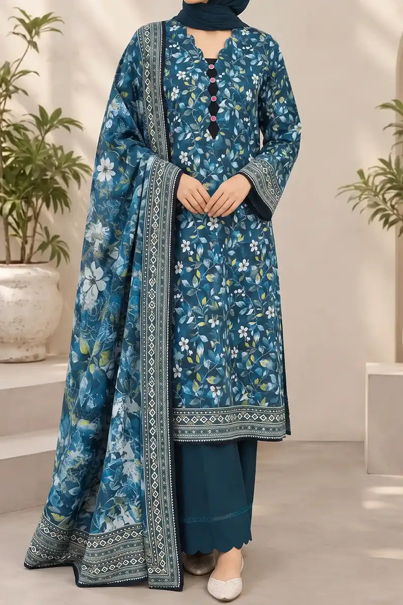 Mehar Unstitched 3-Piece Lawn Collection (Deep Teal)