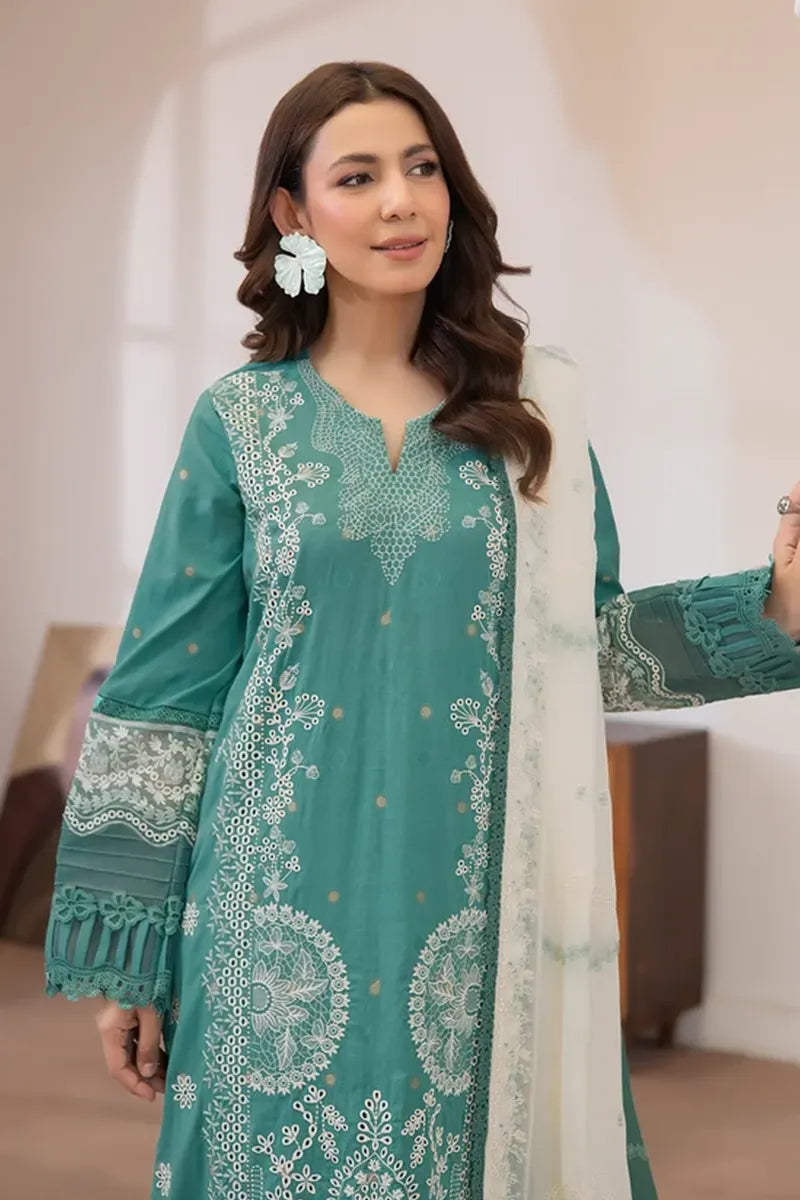 Aqua By Johra - 3PC Unstitched Embroidered Lawn Suit (Deep Teal Green)
