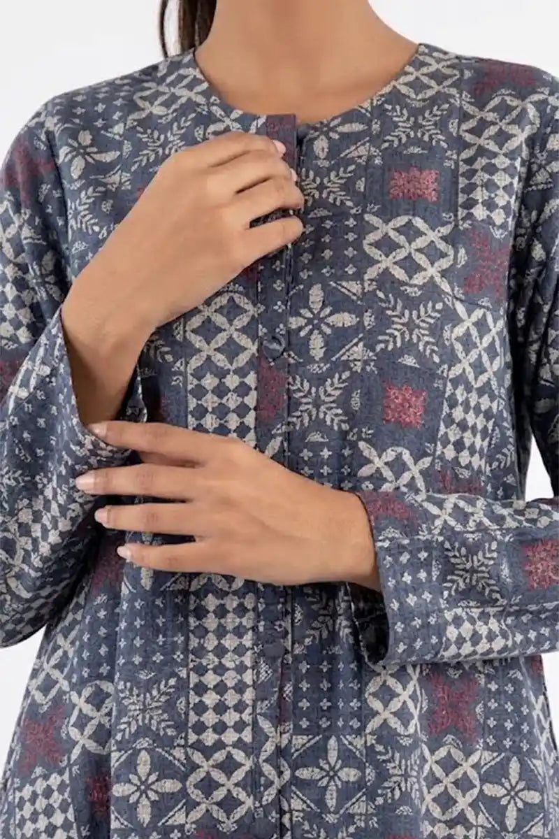 Saya Special Unstitched Khaddar 2-Piece Same Print Suit (Charcoal Navy)