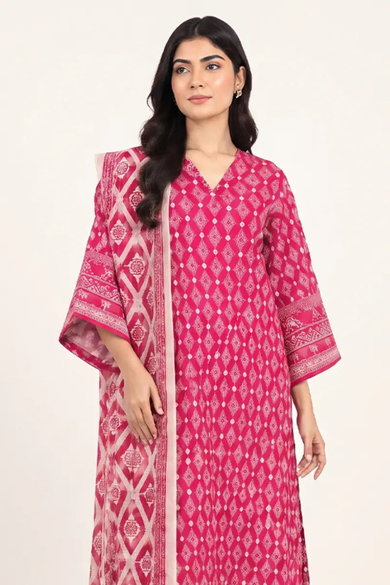 Sapphire Lawn Vol-09 - 3PC Unstitched Printed Lawn Suit(Fuchsia Pink)