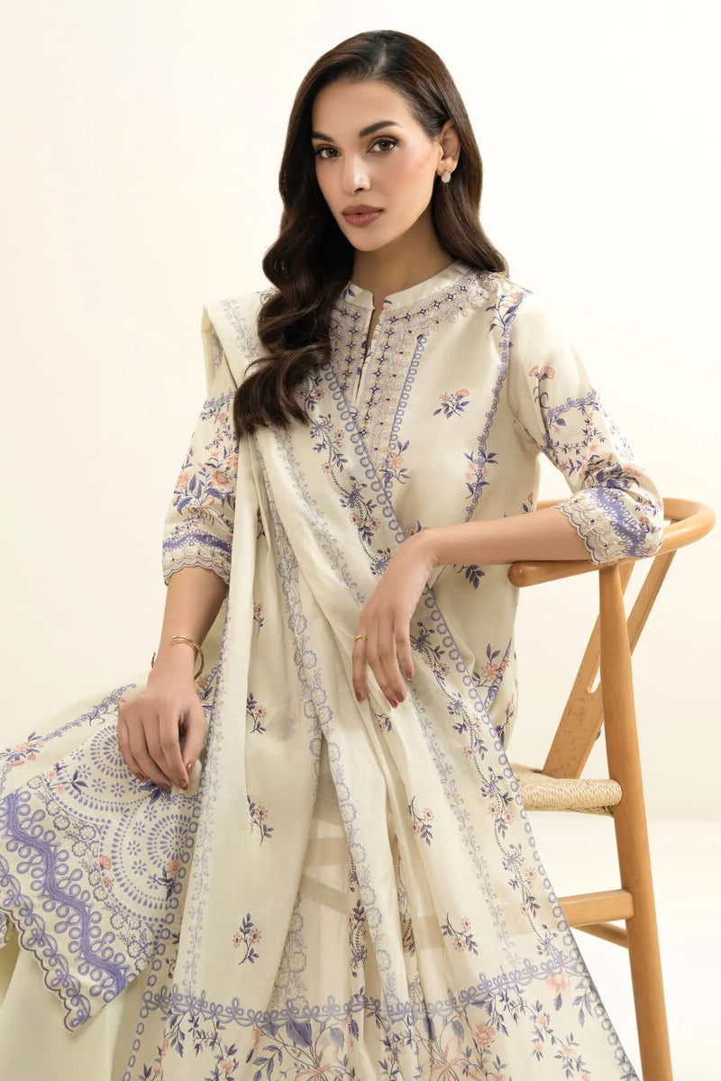 Sapphire By KBC - 3PC Unstitched Digital Printed Lawn Suit (Light Cream)