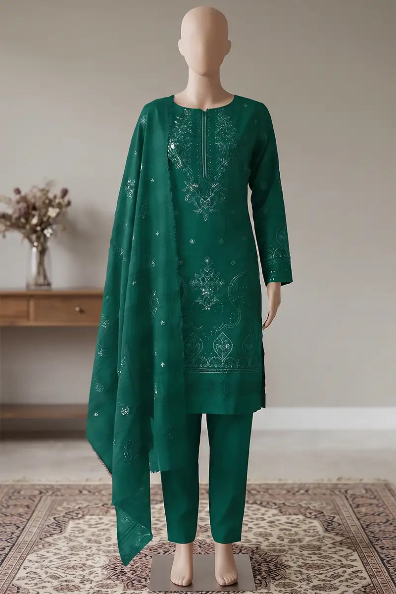 Milano by Breeza Fashion - 3PC Unstitched Embroidered Lawn Suit (Dark Green)