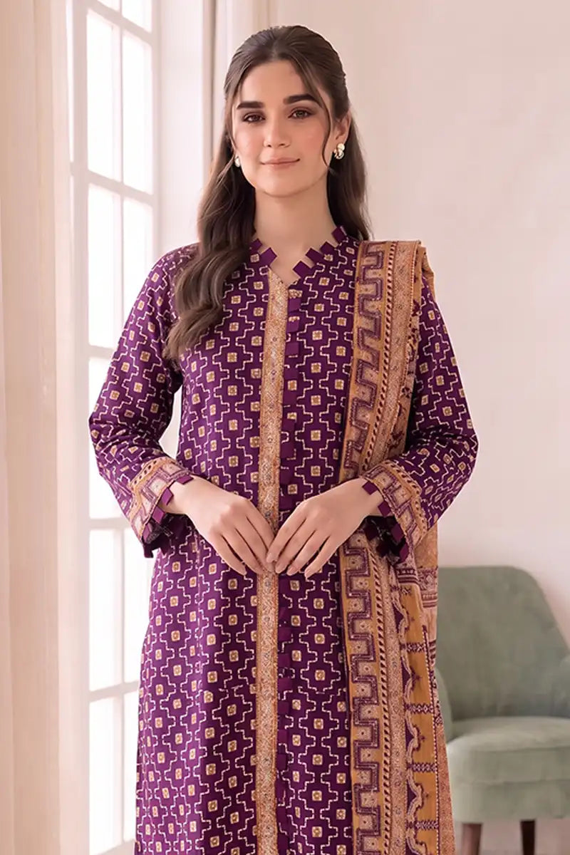 Women's Stitched 3-Piece Lawn Suit by KBC Fashion (Deep Plum)