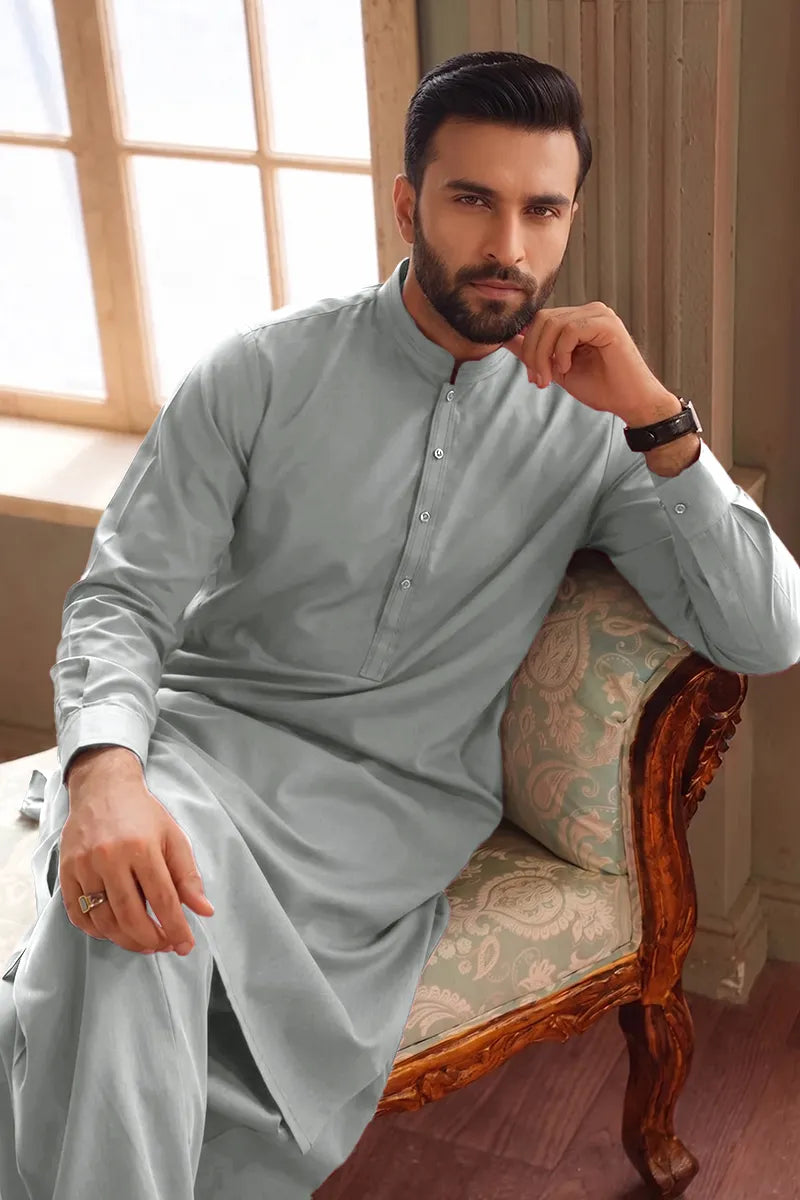 Men’s Wash & Wear Unstitched Fabric By KBC Fashion (Light Ice Blue)