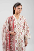 Elahéh By Maria B - 3PC Unstitched Digital Printed Lawn Suit (Cream & Rich Red)