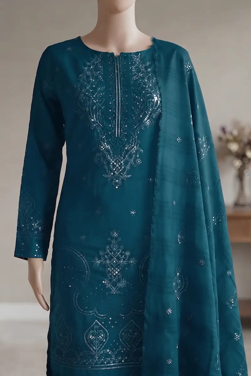 Milano by Breeza Fashion - 3PC Unstitched Embroidered Lawn Suit (Dark Teal)