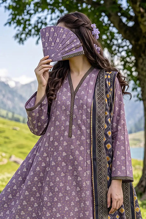 Almeerah - Nelofir Bloom 3PC Unstitched Printed Lawn Suit (Royal Lavender)