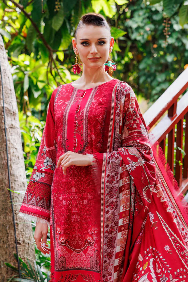 Urbane By Jade Vo.4 - 3pc Unstitched Classic Printed Lawn (Vibrant Crimson Red)