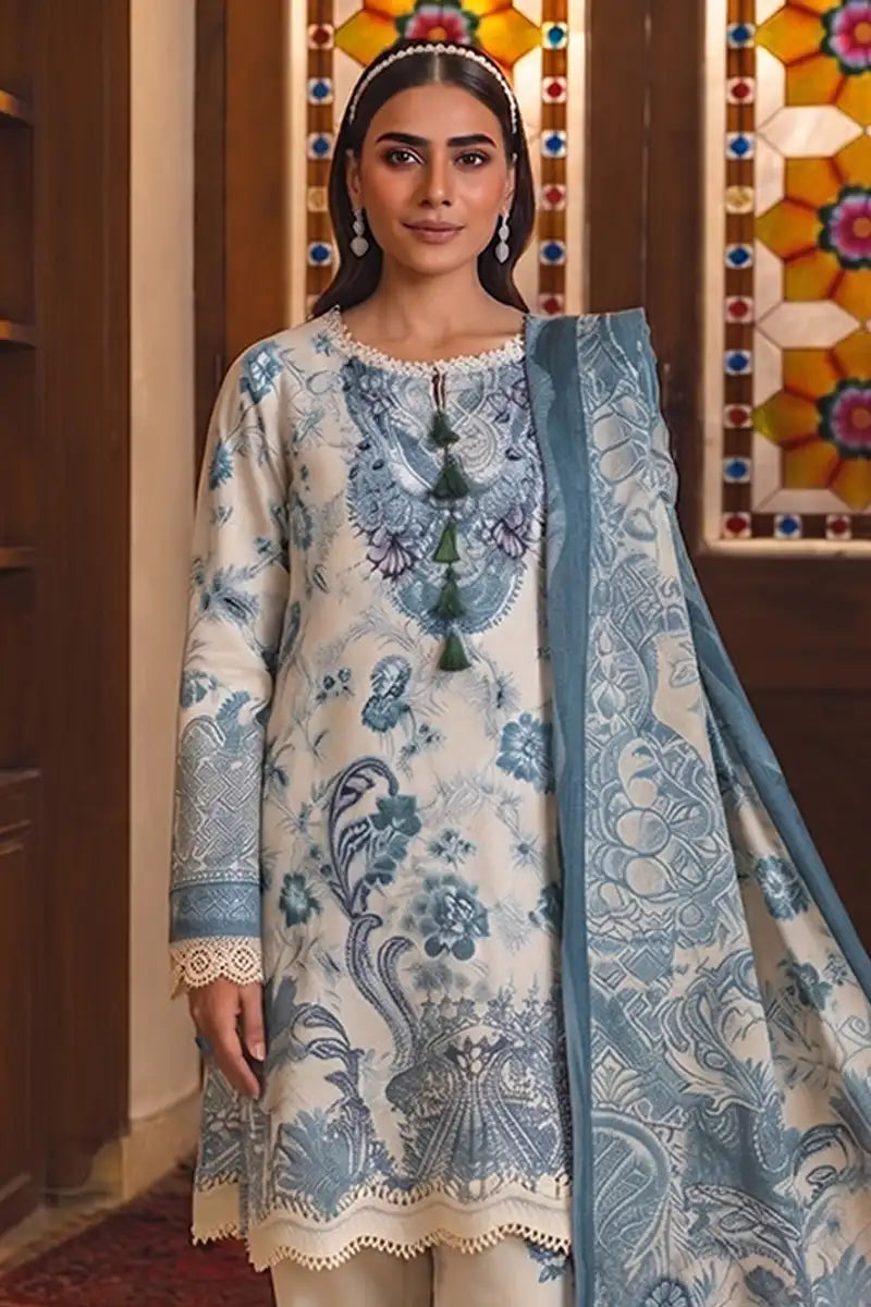 Jade Classic Cambric Collection Vol-05 - 3 Piece Unstitched Printed Suit (Soft Off-White)