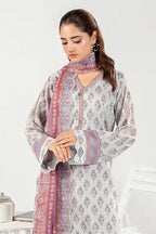 Zesh - 3PC Unstitched Embroidered Lawn Suit (Ice Grey & Old Rose)