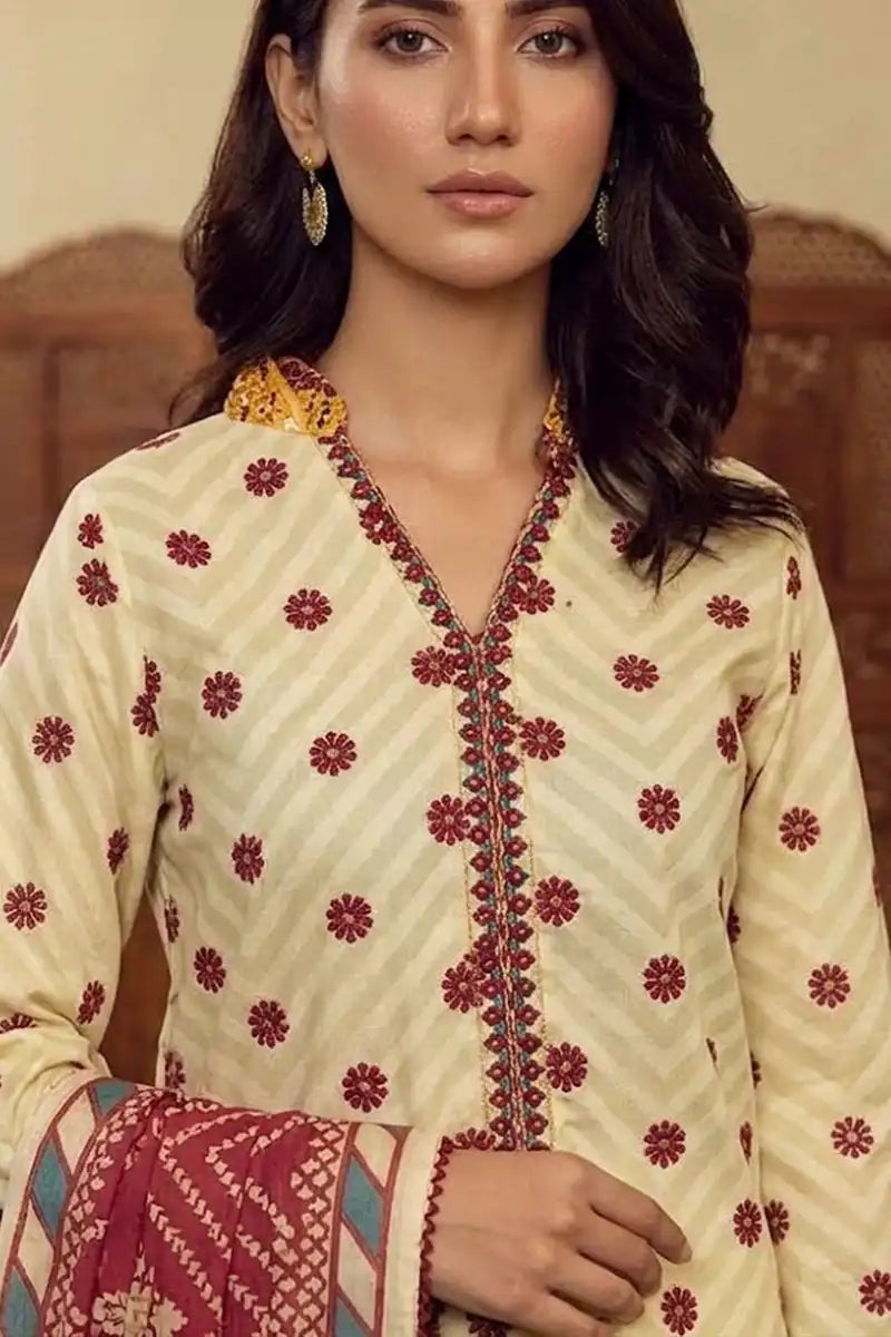 Mor Bagh 3-Piece Unstitched Printed Lawn Suit (Butter Cream)