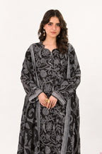 Zesh - Drop Fourteen Printed Series 3PC Unstitched Lawn Suit (Charcoal & Black)
