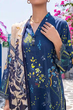 Aabruh Vol-1 3PC Unstitched Printed Lawn Suit (Deep Prussian & Slate Royal Blue)