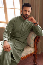 Men’s Wash & Wear Unstitched Fabric By KBC Fashion (Muted Olive Green)