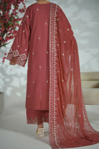 Prestige By KBC Fashion - 3 Piece Unstitched Embroidered Lawn Suit with Chiffon Dupatta (Mauve Pink)