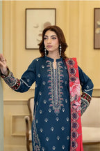 Elvia By Johra - 3PC Unstitched Embroidered Lawn Suit (Deep Teal Blue)