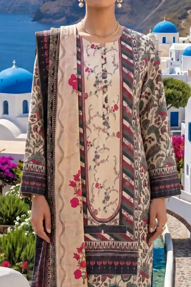 Aabruh Vol-1 3PC Unstitched Printed Lawn Suit (Soft Sand Ivory)