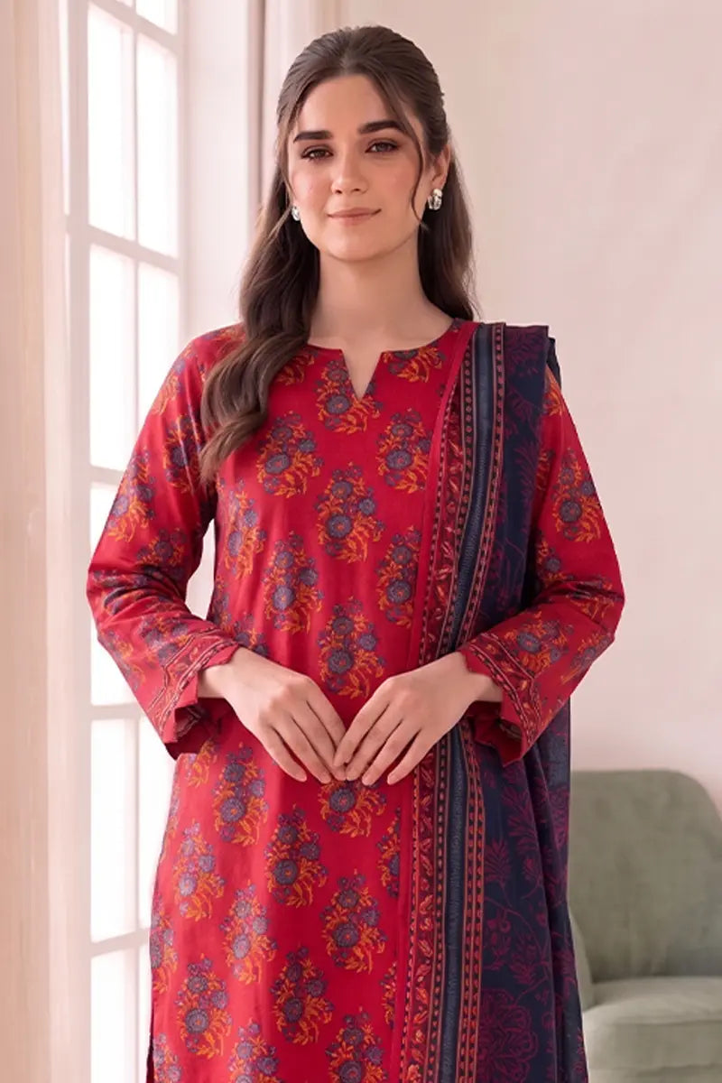 Women's Stitched 3-Piece Lawn Suit by KBC Fashion (Crimson Red)