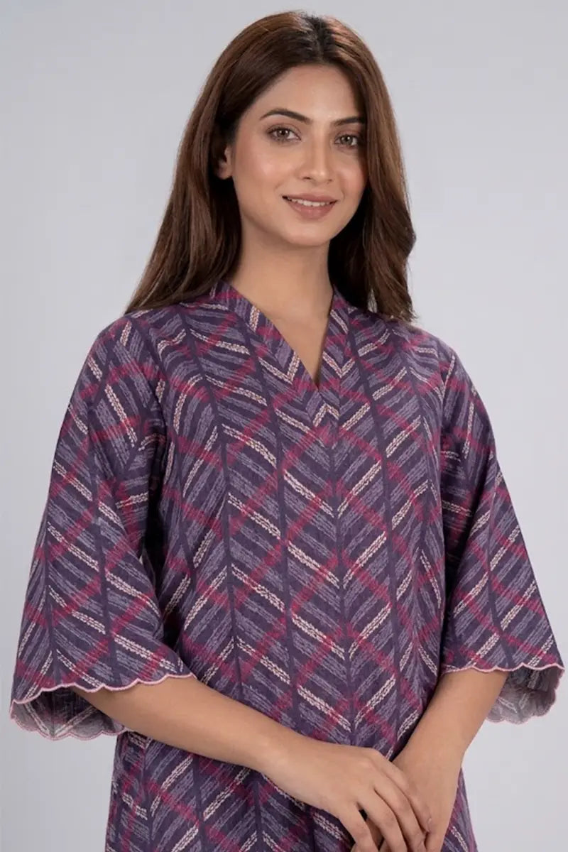 Saya Special Unstitched Khaddar 2-Piece Same Print Suit (Slate Purple)