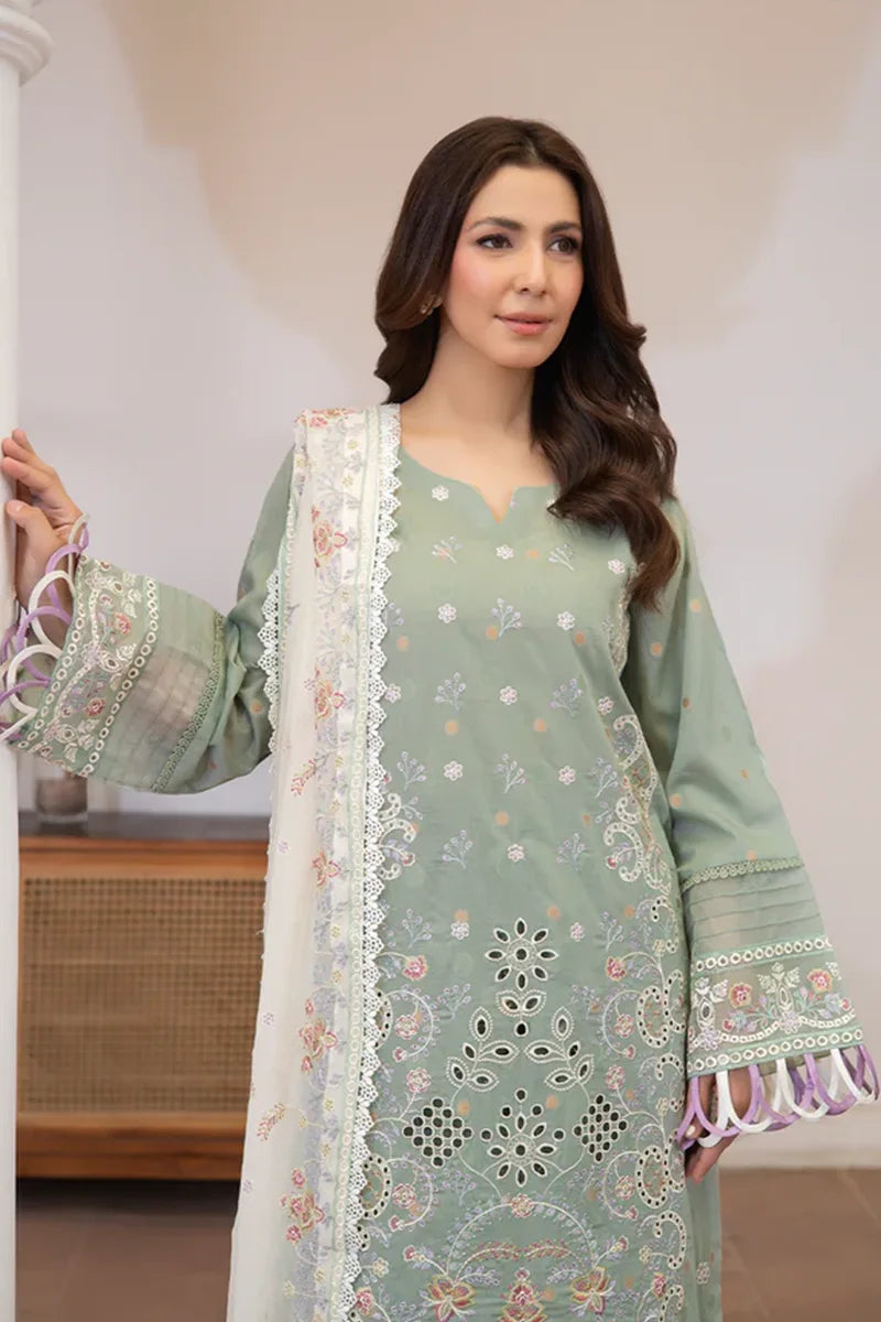 Aqua By Johra - 3PC Unstitched Embroidered Lawn Suit (Pastel Sage Green)