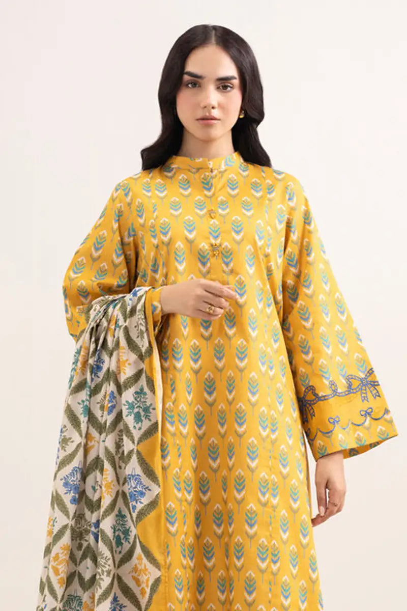 Sapphire Lawn Vol.08 - 3PC Unstitched Printed Lawn Suit (Mustard Yellow)