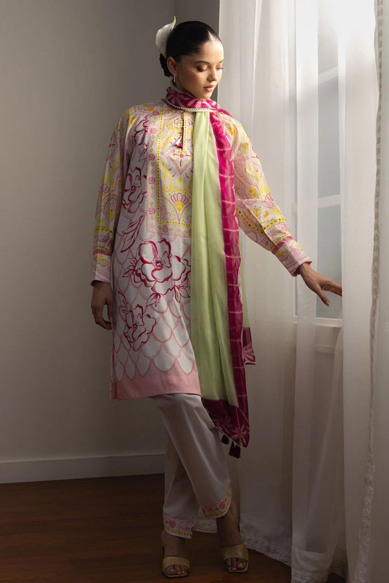 COCO By Zara Shahjahan - 3-Piece Unstitched Printed Lawn Suit (Fuchsia & Lime)