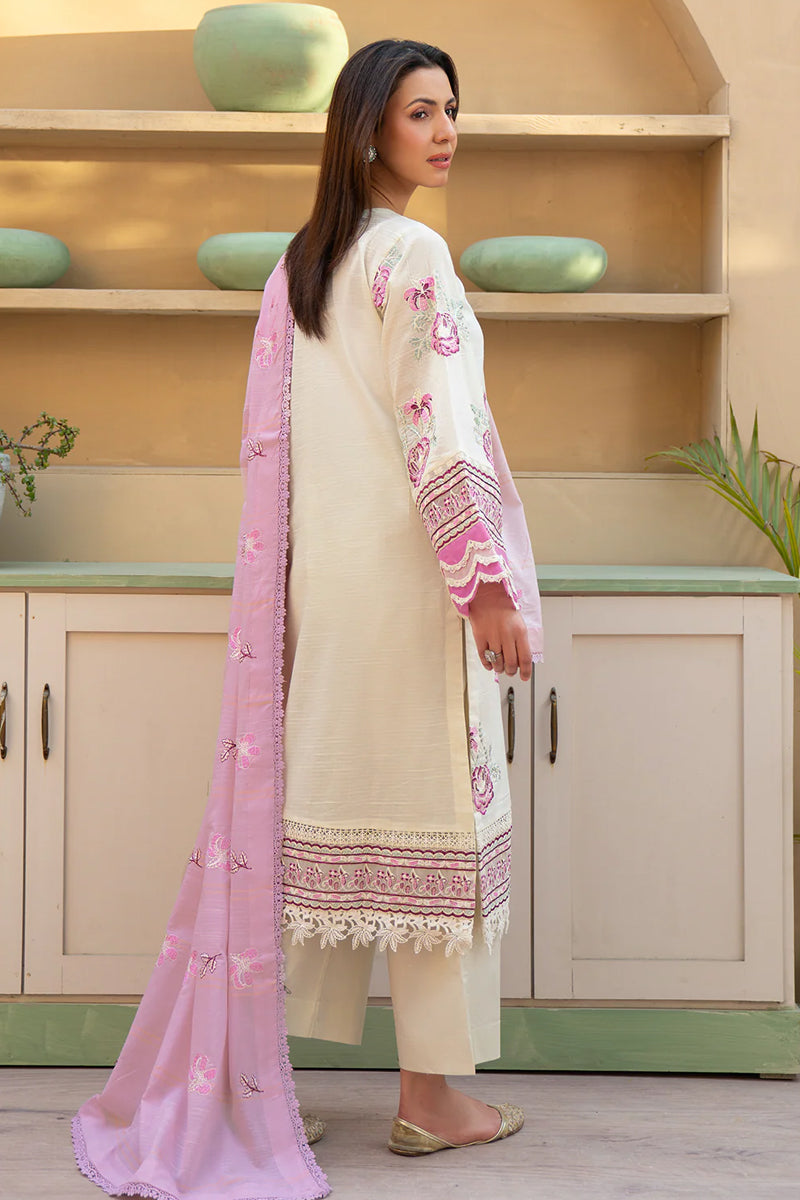 Khimar By Johra - 3PC Unstitched Embroidered Lawn Suit (Pink & Cream)