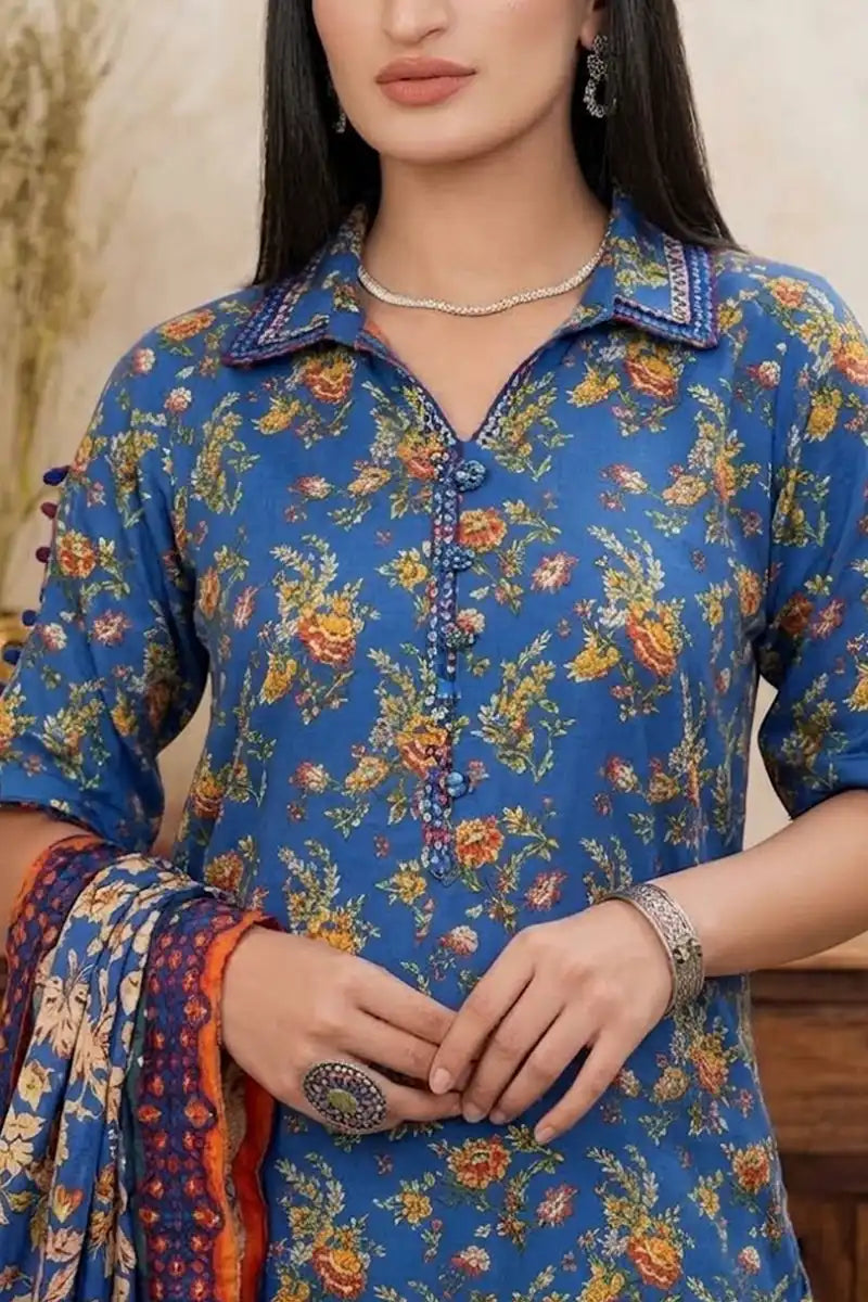 Mor Bagh 3-Piece Unstitched Printed Lawn Suit (French Blue)