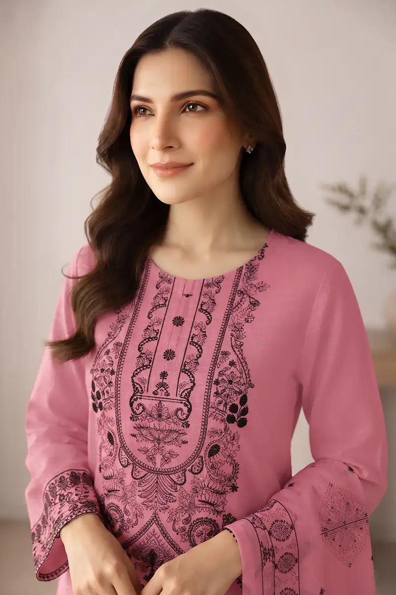 Princess by Breeza Fashion - 3PC Unstitched Embroidered Lawn Suit (Rose Pink)