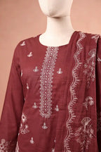 Elanza by Breeza Fashion - 3PC Unstitched Embroidered Lawn Suit (Maroon)