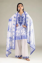 Khaadi – 3 Piece Unstitched Premium Embroidered Digital Printed Lawn Suit (Vivid Blue & White)