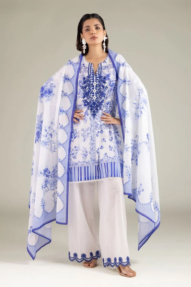 Khaadi – 3 Piece Unstitched Premium Embroidered Digital Printed Lawn Suit (Vivid Blue & White)