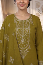Gulmeher by Breeza Fashion - 3PC Unstitched Embroidered Lawn Suit (Olive Green)