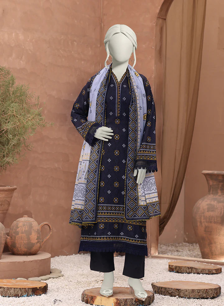 Bellissima By Aleemrah -3PC-Lawn Unstitch (Navy black)