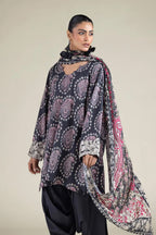 Khaadi – 3 Piece Unstitched Premium Embroidered Digital Printed Lawn Suit (Slate Black & Rose Pink)