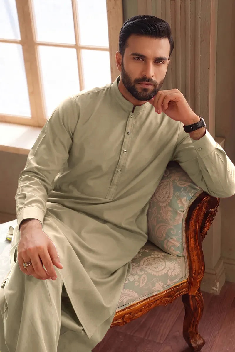 Men’s Wash & Wear Unstitched Fabric By KBC Fashion (Muted Khaki)