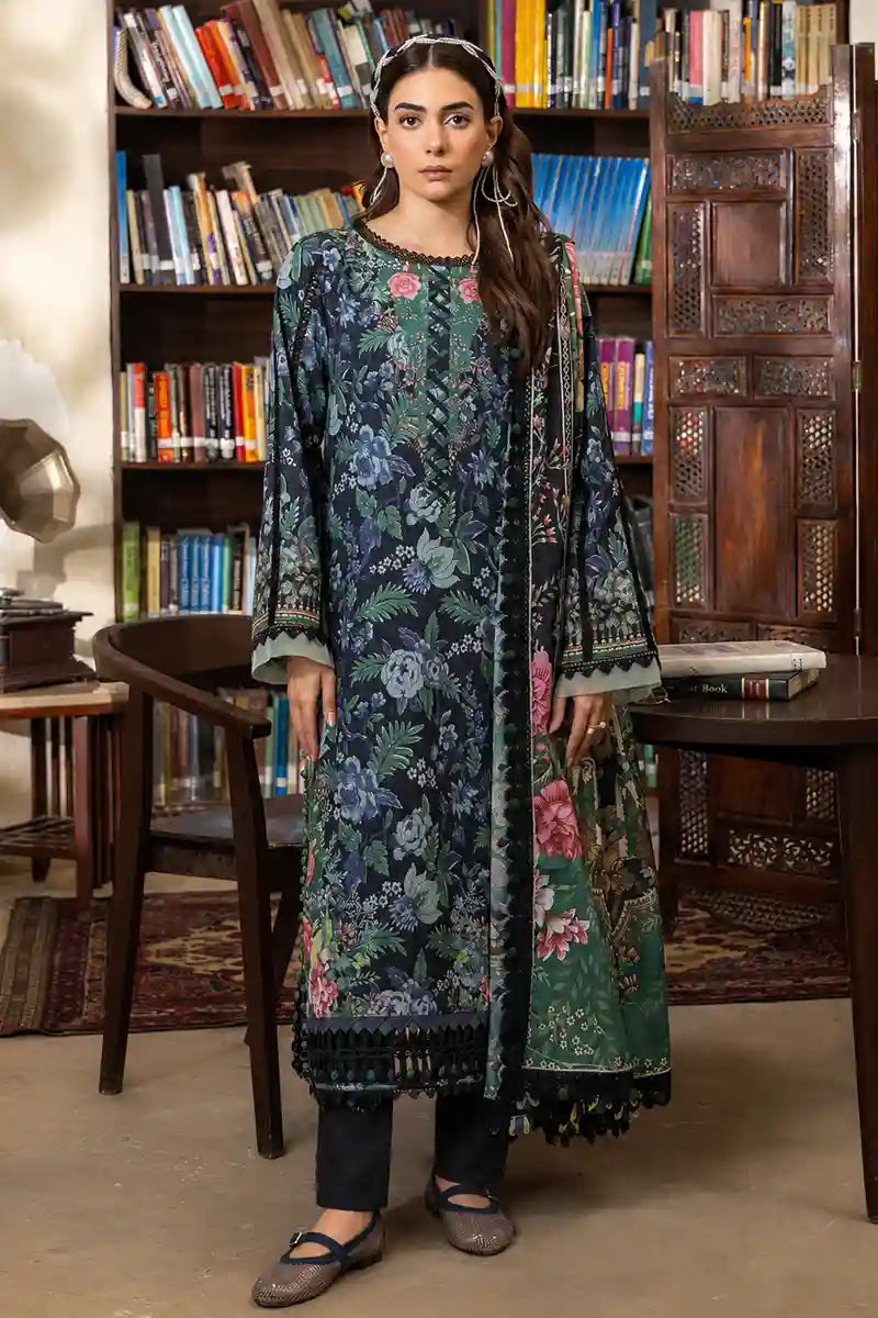Jade Classic Cambric Collection Vol-05 - 3 Piece Unstitched Printed Suit (Dark Slate Grey)