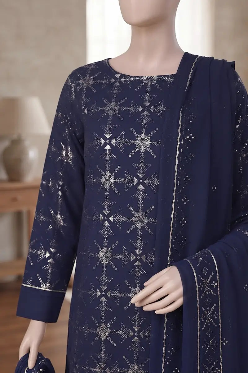 Breeza by Breeza Fashion - 3PC Unstitched Embroidered Lawn Suit (Dark Blue)