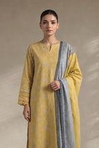 Khaadi – 3 Piece Unstiched Premium Printed Lawn Suit (Mustard Gold & Gray)
