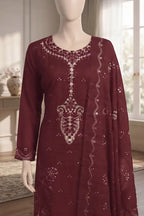 Roshan by Breeza Fashion - 3PC Unstitched Embroidered Lawn Suit (Deep Maroon)