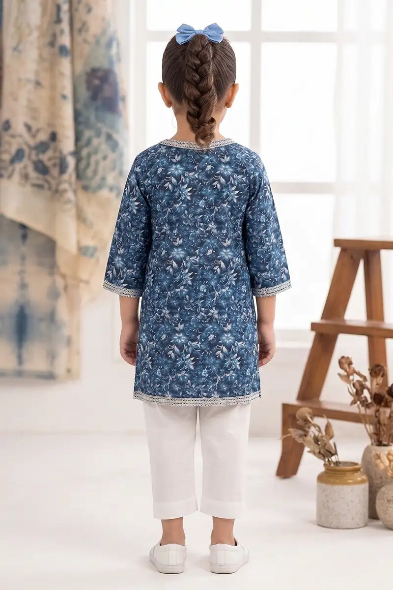 Little Angel Girls Soft Cotton Printed Kurti Shirt (Steel Blue)