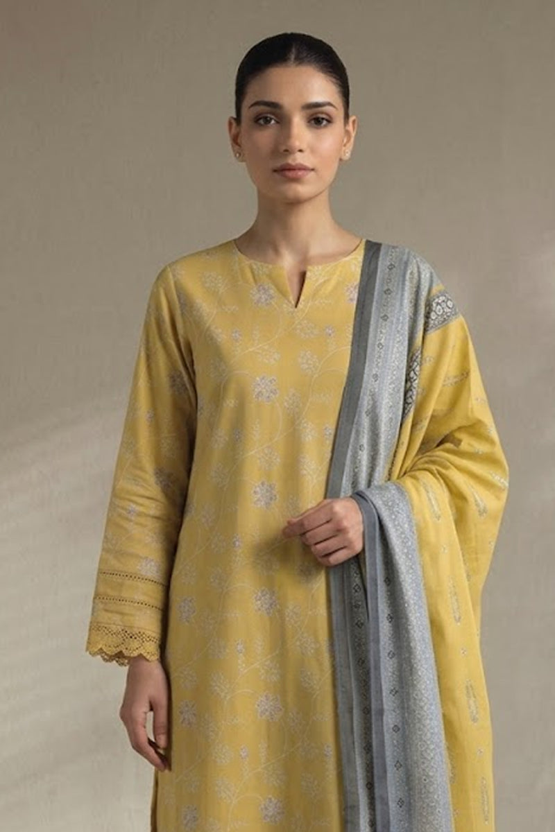 Khaadi – 3 Piece Unstitched Digital Printed Lawn Suit (Yellow & Gray)