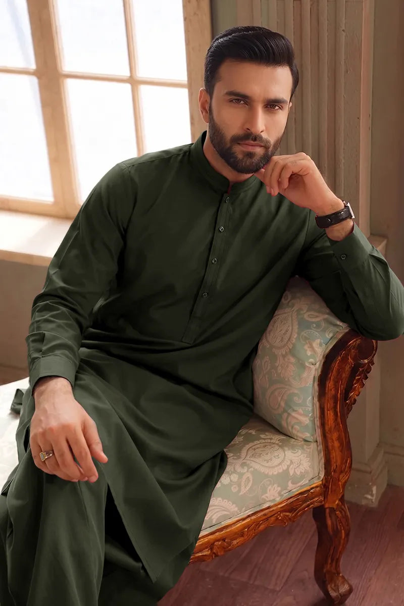 Men’s Wash & Wear Unstitched Fabric By KBC Fashion (Forest Green)
