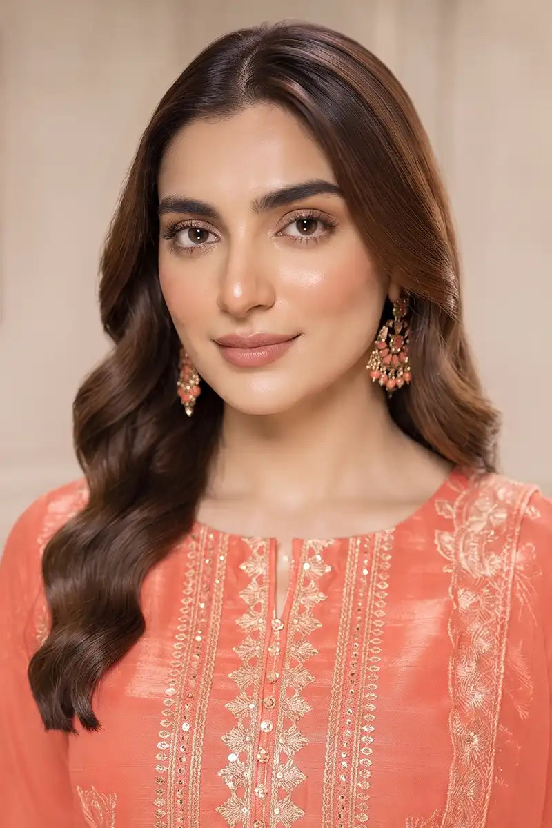 Sawan by Breeza Fashion - 3PC Unstitched Embroidered Lawn Suit (Peach Pink)