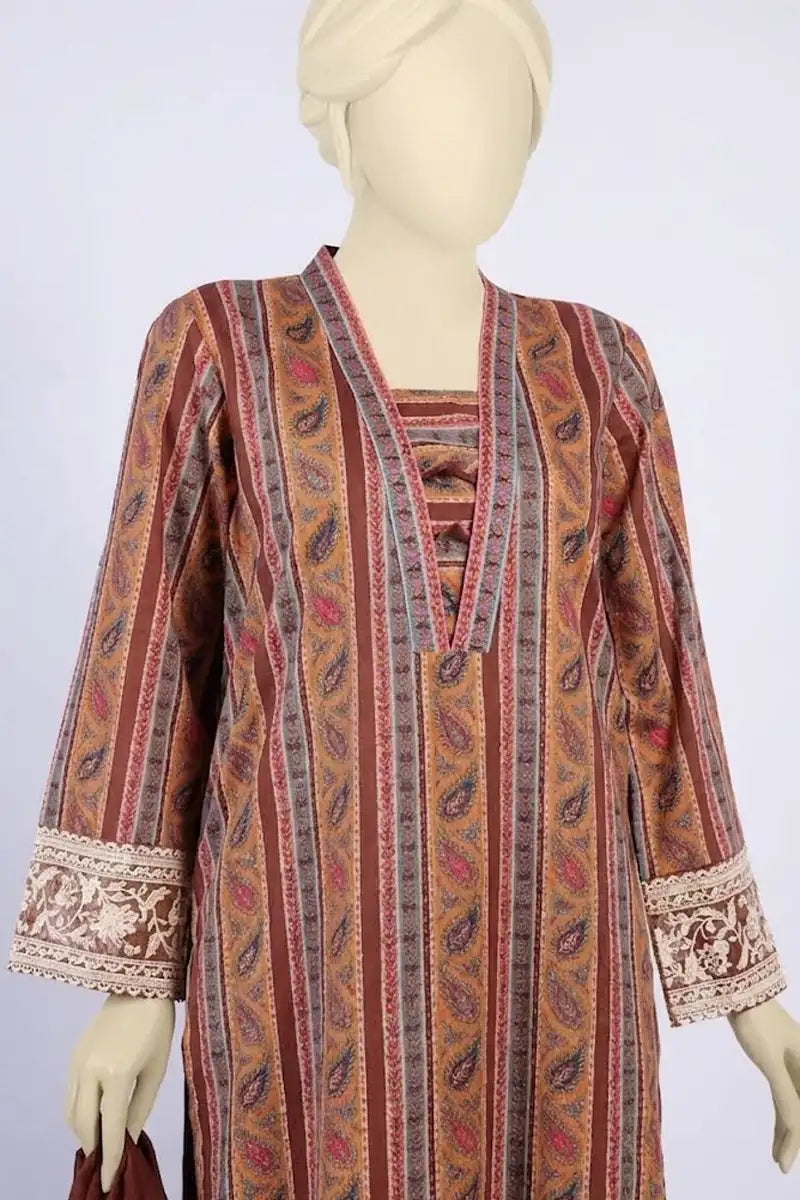 MTJ Unstitched 3-Piece Lawn Collection (Chestnut Brown)