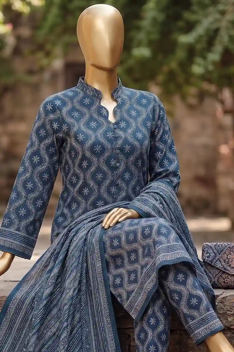 Agha Noor Printed Collection by KBC Fashion - 3PC Unstitched Suit (Indigo Blue)