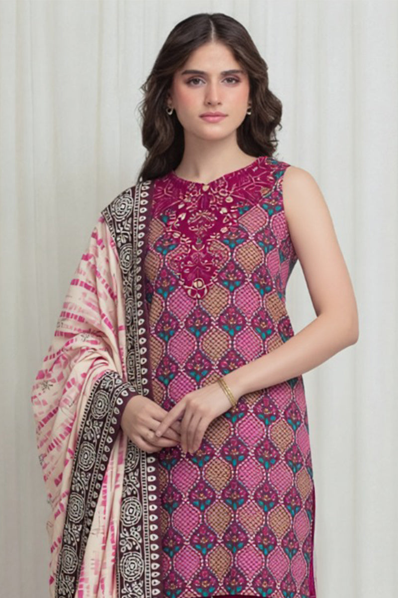 Sapphire - 3PC Unstitched Embroidered Printed Lawn Suit (Deep Berry Pink)